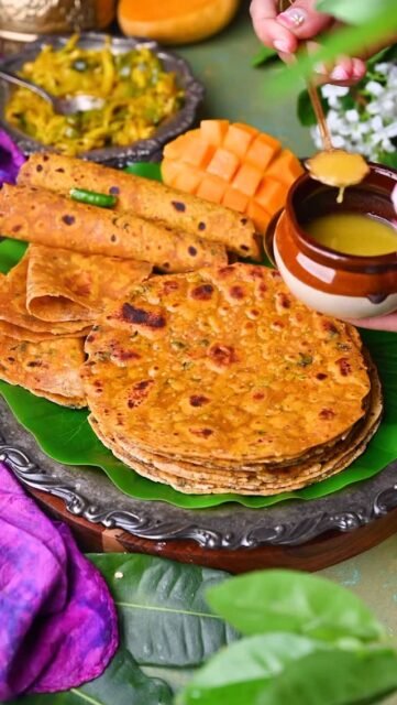 Mango Thepla or Keri Na Thepla is a fun and tasty twist on the regular Gujarati thepla. It’s made with sweet ripe mango puree and tangy raw mango, giving it a perfect mix of sweet and sour flavors. There’s no methi in this one, so the mango flavor really stands out. Great for breakfast, lunchboxes, or travel snacks! 
.
Comment “ THEPLA “ to get full recipe in your inbox! 
.
 
.
.
.
.
.