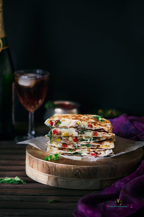 Veggie Cheesy Corn Quesadilla - Binjal's VEG Kitchen