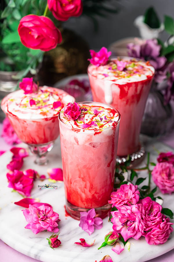 Rose Lassi (Rose Flavored Yogurt Drink) - Binjal's VEG Kitchen