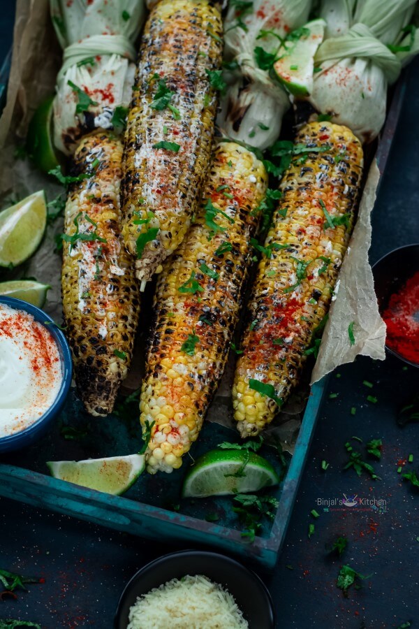 Grilled Mexican Street Corn - Binjal's VEG Kitchen