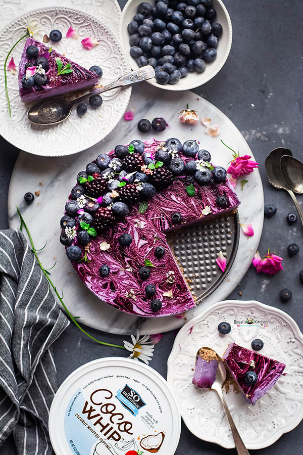 No Bake Vegan Blueberry Cheesecake - Binjal's VEG Kitchen