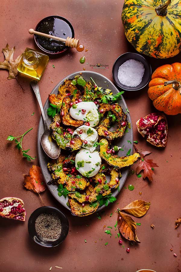 Roasted Pumpkin With Pesto & Burrata