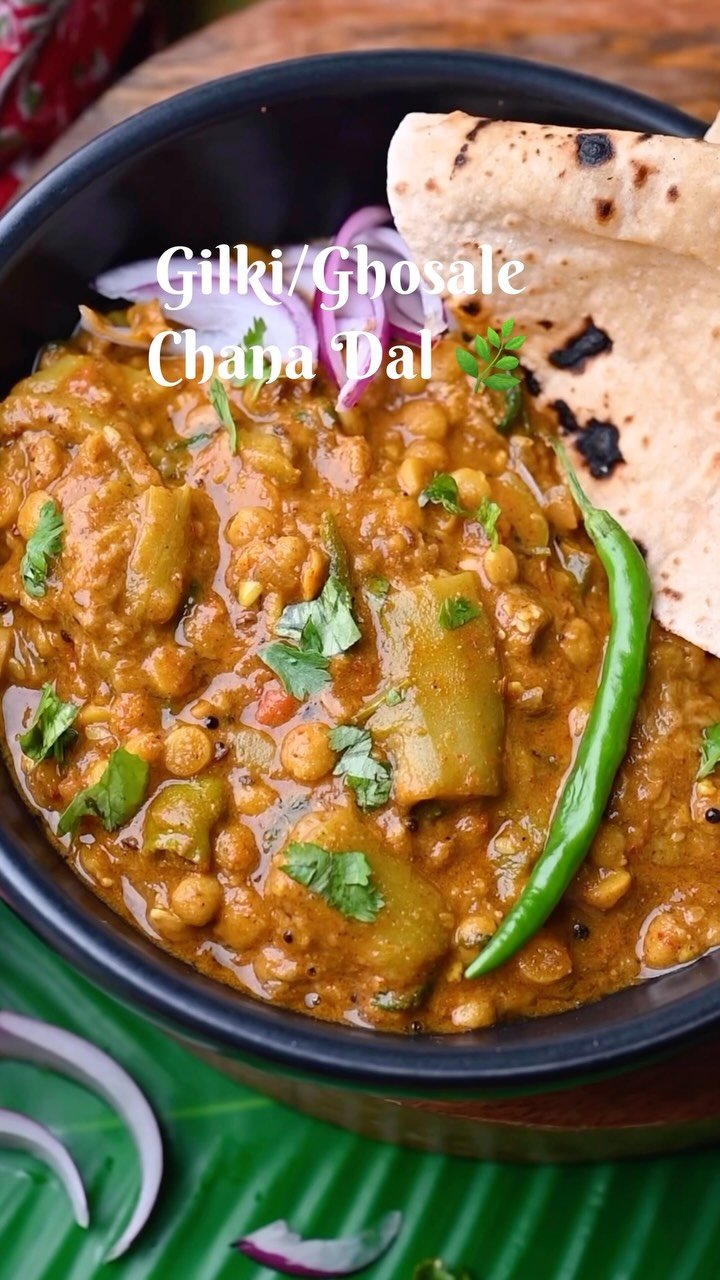 Gilki Chana Dal ki Sabji or Ghosale Chana Dal is a classic Maharashtrian-style curry that brings together the mild sweetness of ridge gourd (known as a gilki/Turai, galaka, dodka, sponge gourd, luffa) and the hearty texture of chana dal, all infused with a rich, nutty masala made from peanuts, desiccated coconut, and whole spices.
.
Comment “ CHANA DAL “ I’ll share with you in your DM 
.
,
Follow @binjalsvegkitchen for more delicious vegetarian recipes! 
.
.

.
.
.
.
.
.
.