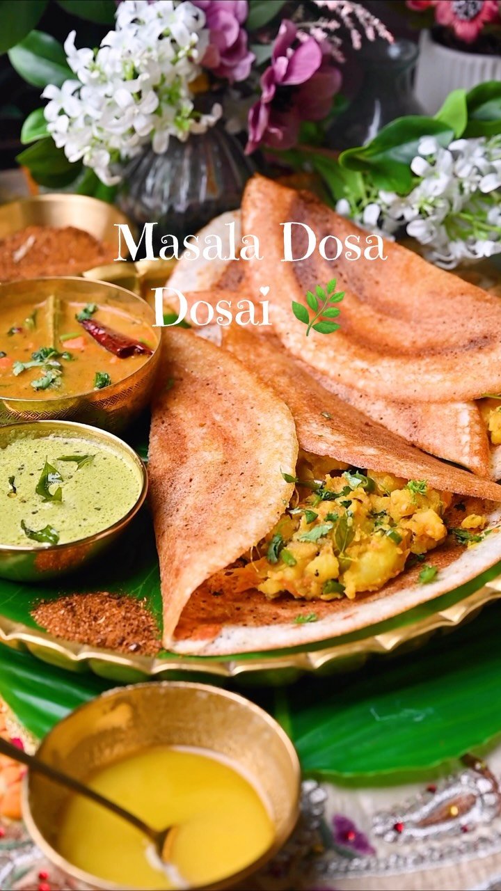 Crispy golden Masala Dosa or Masale Dosai – a fermented rice and lentil crêpe filled with spicy potato masala, served with coconut chutney and sambar. The ultimate South Indian comfort food! 🌿🥔🌶️
.
.
👉 Comment “masala dosa” below and I’ll send the full recipe straight to your inbox!
.
.
Follow @binjalsvegkitchen for more delicious recipes!