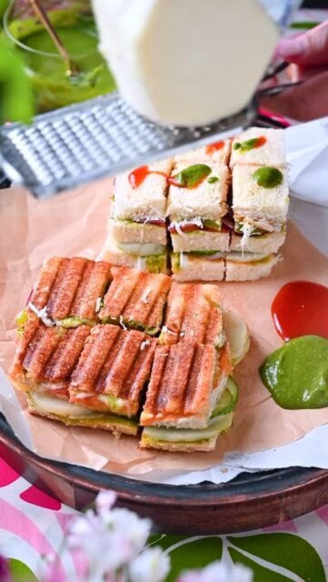 Classic Bombay Sandwich 🥪✨
Mumbai street style favorite loaded with fresh veggies, spicy green chutney, cheese, and crunchy sev.
Enjoy it plain or grilled, both ways taste absolutely delicious!

Perfect for breakfast, evening snack, or quick hunger cravings 
.
Comment “SANDWICH” and I’ll send you the full recipe in inbox!
