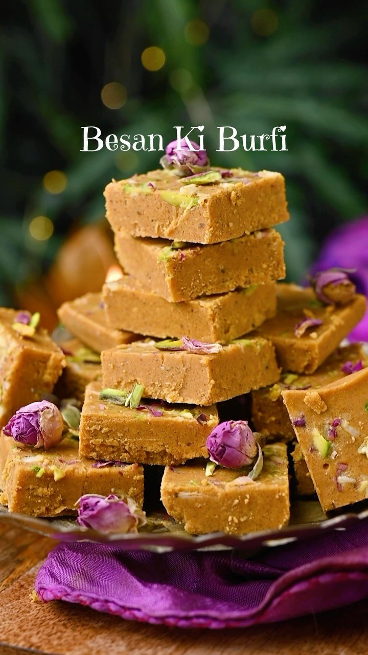 Besan Burfi ✨ 
Traditional Indian Sweet with Cardamom
.
.
.
A traditional Indian sweet made from gram flour, sugar, ghee and spices, with a soft fudge like texture and a lovely cardamom aroma. Super easy to make and comes together quickly, perfect for Diwali and festive gifting ✨
.
.
.
💬 Comment “BESAN” below and I will send the recipe straight to your inbox!
.
.
.
👉 Follow @binjalsvegkitchen for easy festive Indian sweets!