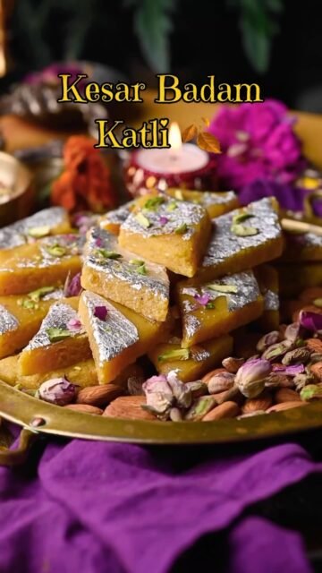 Kesar Badam Katli 💛 
A Confectionery Masterpiece from India
.
.
.
Kesar Badam Katli is more than just a sweet treat, it is a symbol of love, tradition and celebration. This delectable delight, also known as Almond Burfi, is made with saffron infused almonds and holds a special place in the hearts of Indians, especially during Diwali festivals and joyous occasions ✨
.
.
.
💬 Comment “KESAR” below and I will share the details straight to your inbox!
.
.
.
👉 Follow @binjalsvegkitchen for traditional festive Indian sweets!
