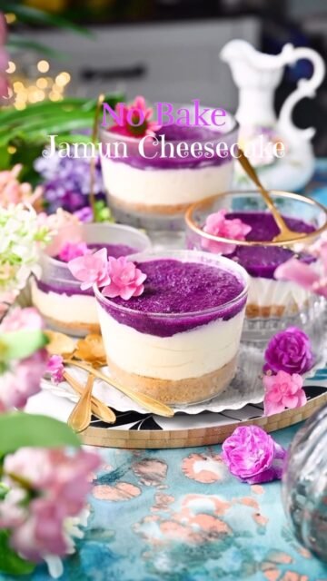 No-Bake Jamun Cheesecakes in a Glass
So easy, eggless, and absolutely delicious! These creamy cheesecakes are layered with jamun sauce and served in mini glasses, perfect for parties, get-togethers, or when you just want a quick and pretty dessert.
No oven, no hassle, just yum!
.
Comment “JAMUN” to get the full recipe in your inbox!