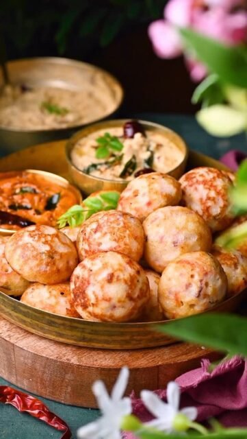 Kuzhi Paniyaram or Appe is a popular South Indian breakfast dish, known as paddu, guliappa, gulittu, yeriyappa, gundponglu, ponganalu. Kuzhi Paniyaram’s batter is made of urad dal and raw rice, similar in composition of idli and dosa batter. This dish can also be made sweet or savory depending on the ingredients. 
.
Comment “ APPE “ I’ll send it in your inbox 
.
.
.
.
.
.