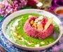 Beetroot Garlic Rice With Creamy Spinach Corn Sauce